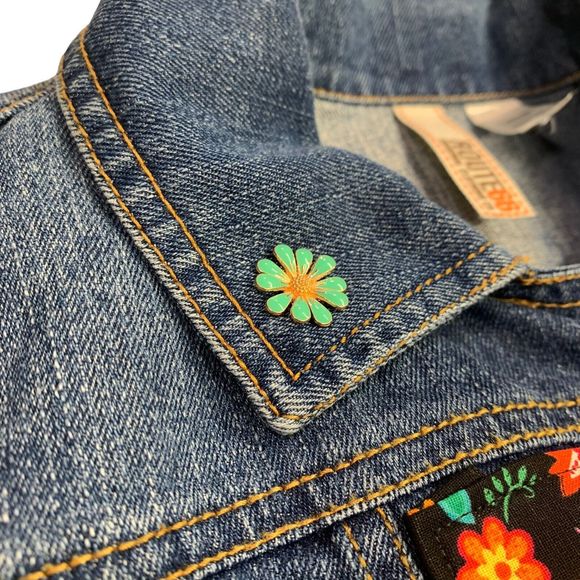 Route 66 Denim Jacket Jean Floral Blue Black Pink Ruffle Metallic Boho Large - Picture 6 of 16